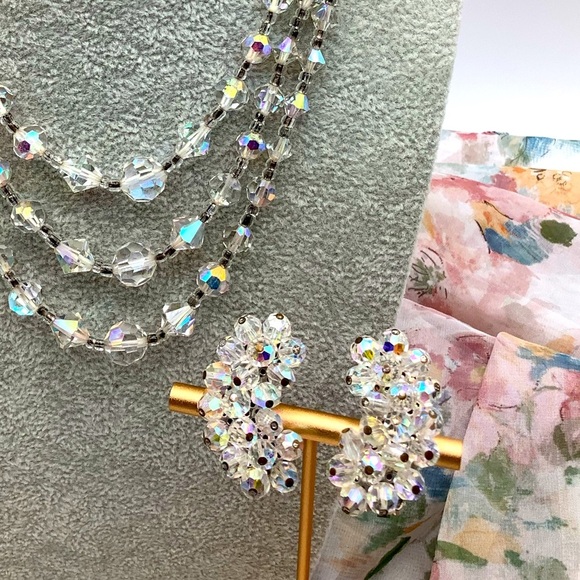 Vintage Austrian Crystal Beaded Layered Necklace and Clip Earrings - Picture 3 of 3